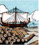 Ship with logs prestaged for loading